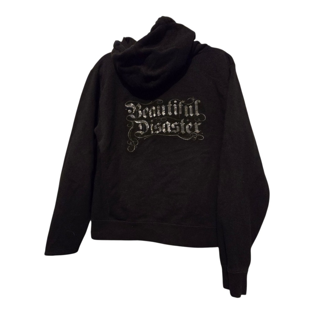 Beautiful‎ Disaster Hoodie Sweatshirt Womens LG Black Grunge Goth Punk Witchy